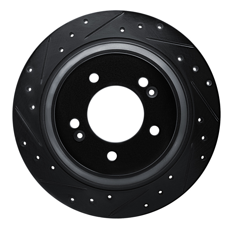 Hyundai Kona EV Brake Rotor (1) - Rear Left - R1 Concepts - Drilled & Slotted - Black - `17-`23